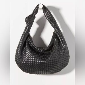 Large Brown Woven Leather Hobo Bag